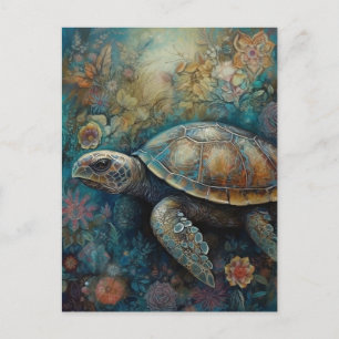 Sea Turtle in Flowers Vykort