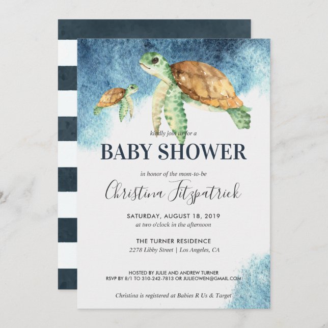 Sea Turtle | Inbjudan till babyvisningsprogram (Fram/baksida)
