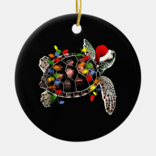 Sea Turtle jul Ljus Funny Santa Hat Merry Julgransprydnad Keramik