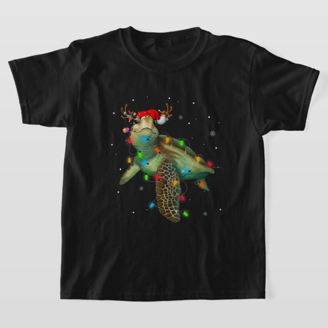 Sea Turtle jul Ljus Funny Santa Hat Merry T Shirt (Laydown)