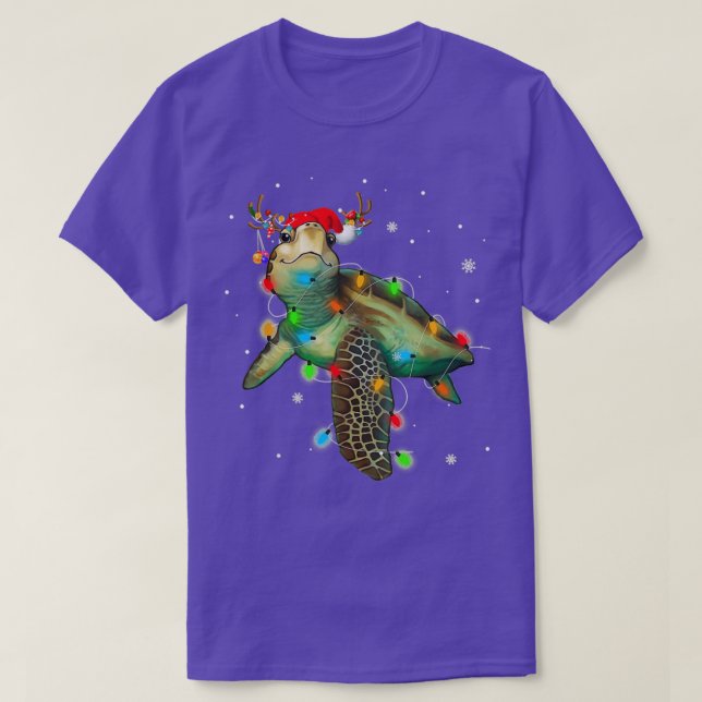 Sea Turtle jul Ljus Funny Santa Hat Merry T Shirt (Design framsida)