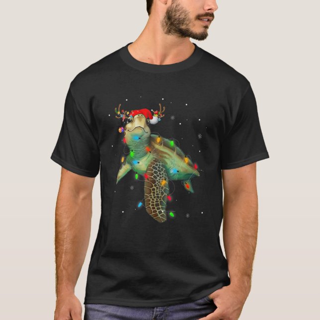 Sea Turtle jul Ljus Funny Santa Hat Merry T Shirt (Framsida)