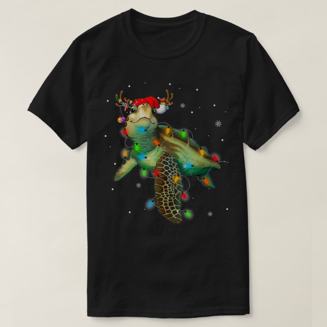 Sea Turtle jul Ljus Funny Santa Hat Merry T Shirt (Design framsida)