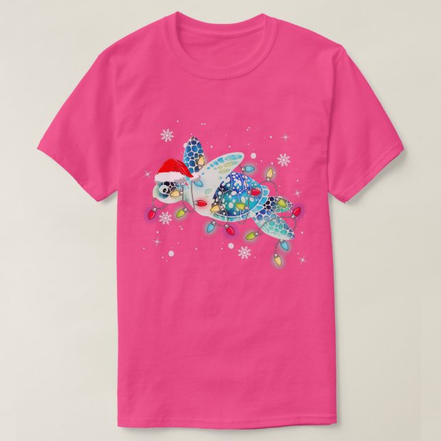 Sea Turtle jul Ljus Funny Santa Hat Merry T Shirt (Design framsida)