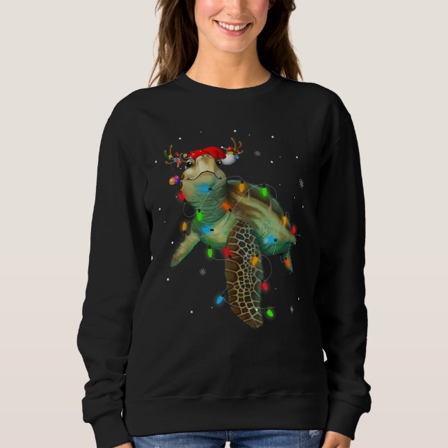 Sea Turtle jul Ljus Santa Hat Merry Kristus T Shirt (Framsida)
