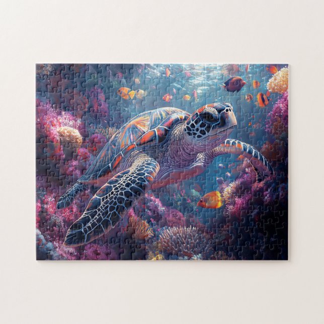 Sea Turtle Lila Coral Reef Pussel (Horisontell)