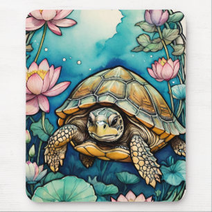 Sea Turtle Lotus Flower Art Turtles Nature Älskare Musmatta