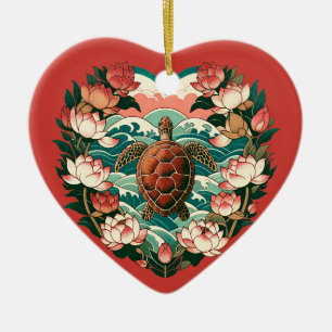 Sea Turtle Lotus Flower Seas Turtles Julgransprydnad Keramik