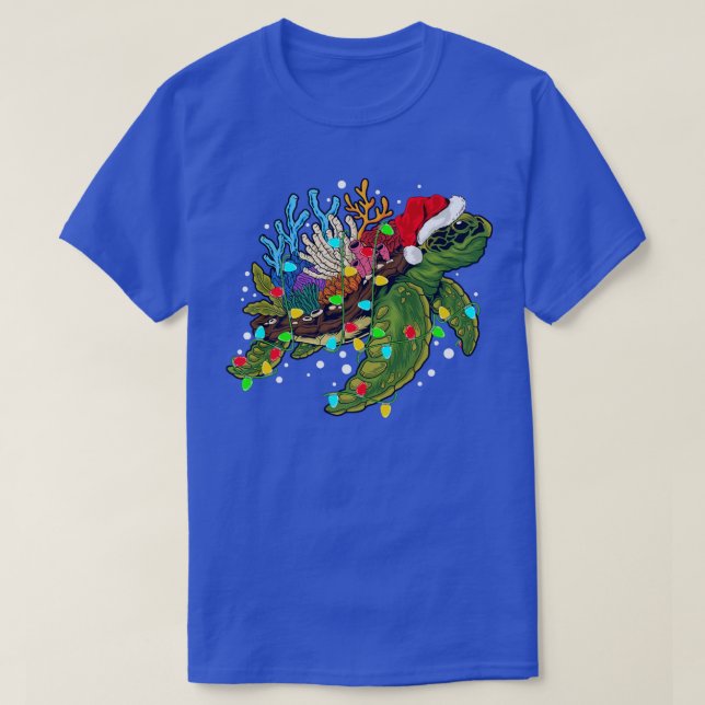 Sea Turtle Lover Xmas Lights Santa Sea Turtle Chri T Shirt (Design framsida)