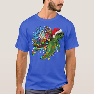 Sea Turtle Lover Xmas Lights Santa Sea Turtle Chri T Shirt