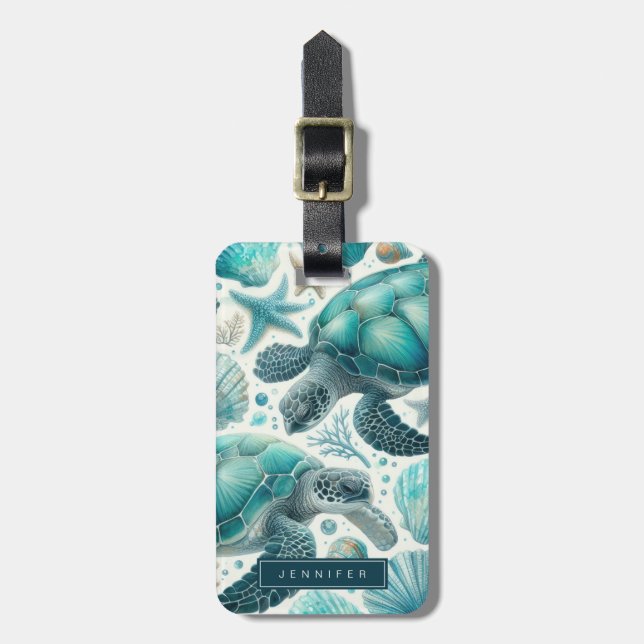 Sea Turtle Luggage Tag Bagagebricka (Vertikal Framsida)