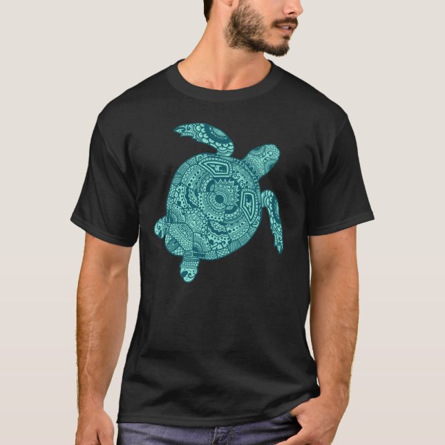 Sea Turtle Mandala Mönster T Shirt (Framsida)