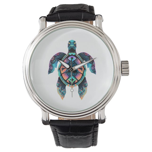 Sea Turtle Mandala Sea Ocean Animal Artwork Boho Armbandsur (Framsida)