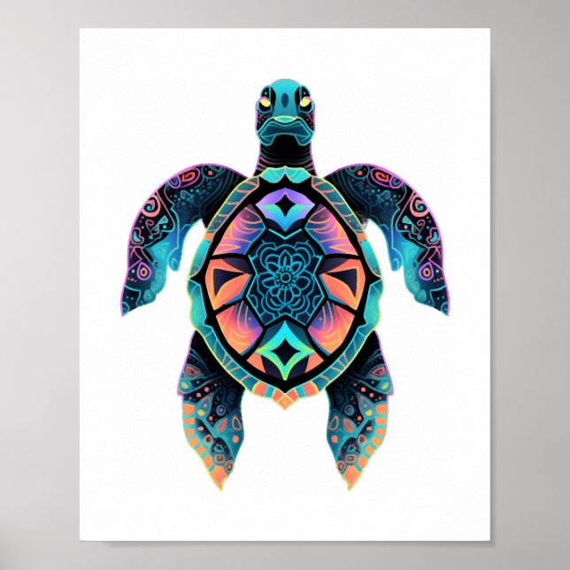 Sea Turtle Mandala Sea Ocean Animal Artwork Boho Poster (Framsidan)