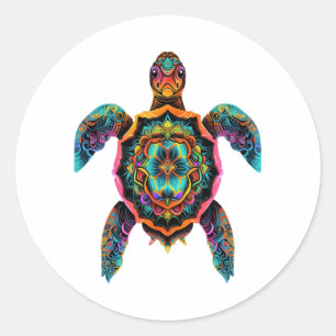 Sea Turtle Mandala Sea Ocean Animal Artwork Boho Runt Klistermärke
