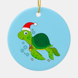 Sea Turtle med Santa Hat Julgransprydnad Keramik