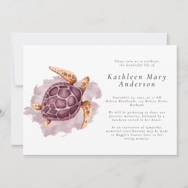 Sea Turtle Memorial Firande of Life Inbjudningar (Framsida)