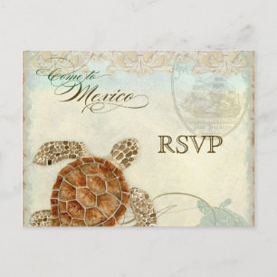 Sea Turtle Modern Coastal Ocean Beach Swirls Stil Inbjudan Vykort
