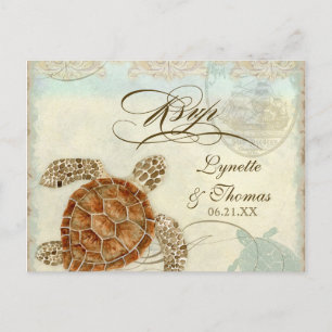 Sea Turtle Modern Coastal Ocean Beach Swirls Stil Inbjudan Vykort