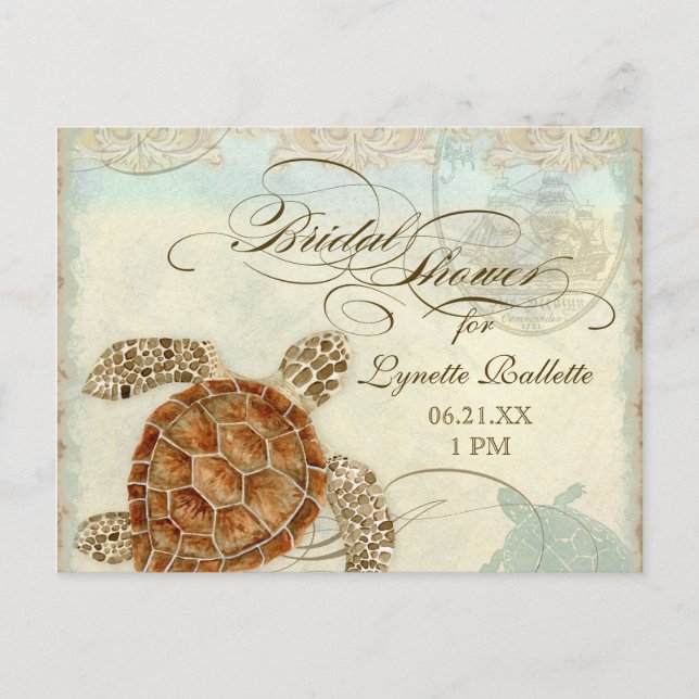 Sea Turtle Modern Coastal Ocean Beach Swirls Stil Inbjudan Vykort (Framsida)