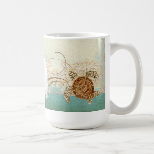Sea Turtle Modern Coastal Ocean Beach Swirls Stil Kaffemugg (Höger)