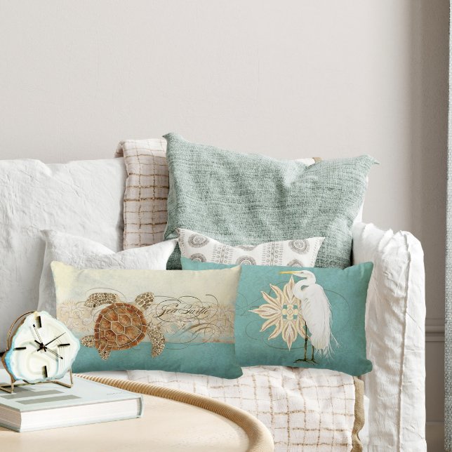 Sea Turtle Modern Coastal Ocean Beach Swirls Stil Lumbarkudde (Skapare uppladdad)