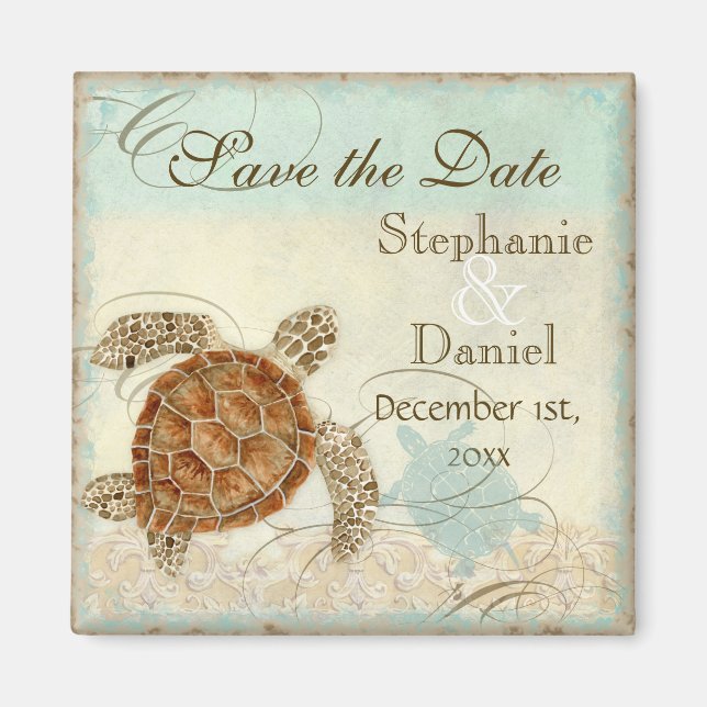 Sea Turtle Modern Coastal Ocean Beach Swirls Stil Magnet (Framsidan)