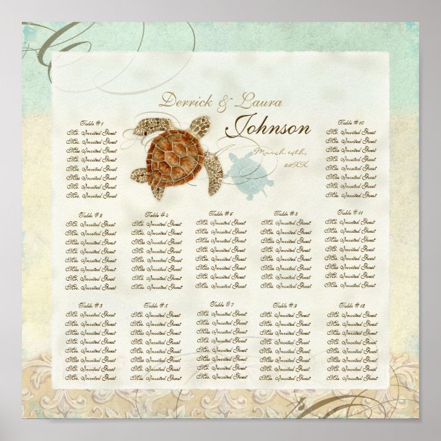 Sea Turtle Modern Coastal Ocean Beach Swirls Stil Poster (Framsidan)