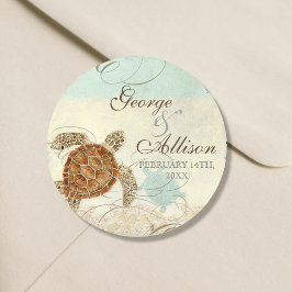Sea Turtle Modern Coastal Ocean Beach Swirls Stil Runt Klistermärke