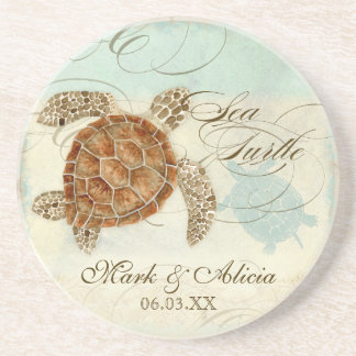 Sea Turtle Modern Coastal Ocean Beach Swirls Stil Underlägg Sandsten