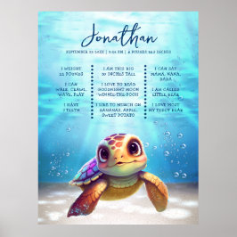 Sea Turtle Modern Cute 1:a födelsedagsmomsten Poster