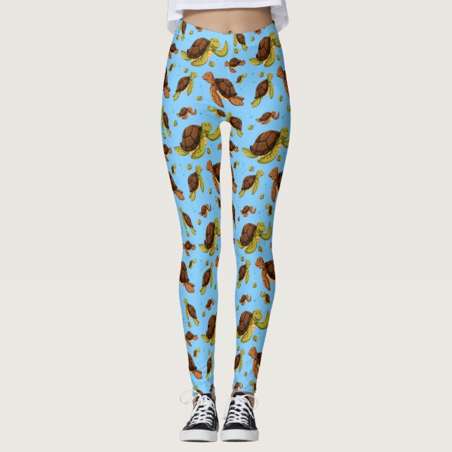 Sea Turtle Mönster Leggings (Framsida)
