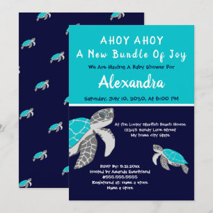 Sea Turtle Navy Blue Nautical Boy Shower