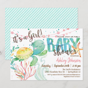 Sea Turtle Ocean Baby Shower-inbjudan, flicka Inbjudningar