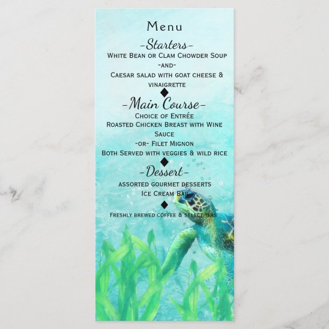 Sea Turtle Ocean Beach Art Elegant bröllop Menu Meny (Framsida)