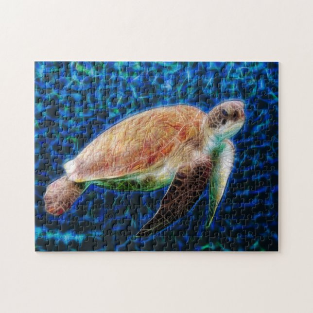 Sea Turtle on Blue Background Honu Pussel (Horisontell)
