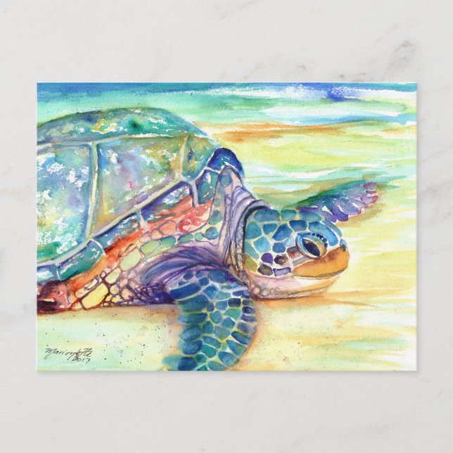 Sea Turtle on Tropical Beach Postcard Vykort (Framsida)