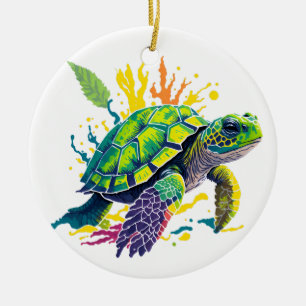 SEA TURTLE PÅ EN SOMMARS DAG JULGRANSPRYDNAD KERAMIK