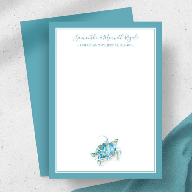 Sea Turtle Personlig Stationery for Women Anteckningskort (Personalized stationery for women watercolor sea turtle art by Victoria Grigaliunas Do Tell A Belle)