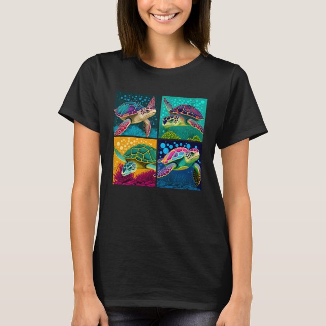Sea Turtle Pop Illustration Colorful Animal Women T Shirt (Framsida)
