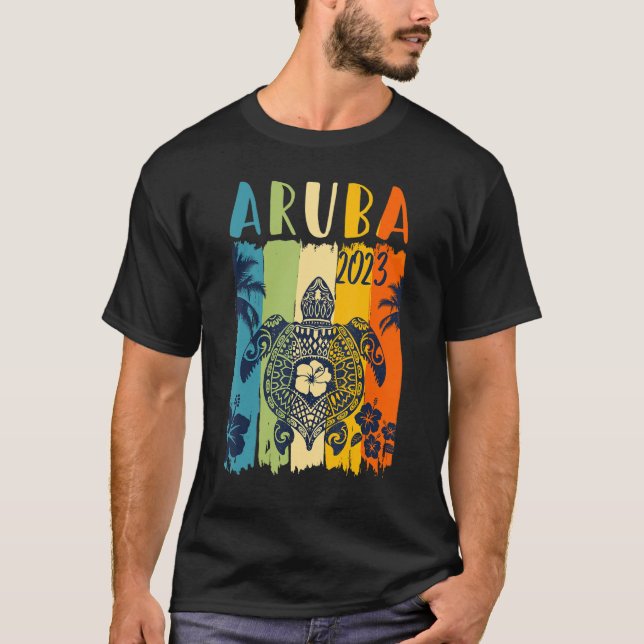 Sea Turtle Retro Aruba Caribe Family Vacation T Shirt (Framsida)