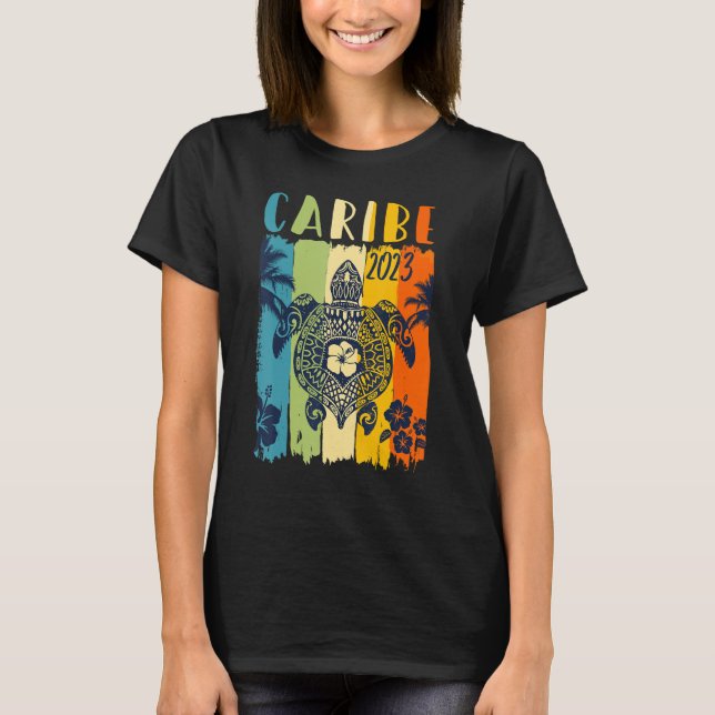Sea Turtle Retro Caribe Family Vacation T Shirt (Framsida)