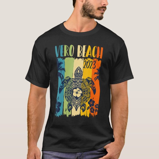 Sea Turtle Retro Vero Beach Florida Family Vacatio T Shirt (Framsida)