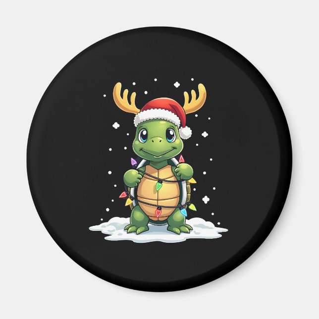Sea Turtle Santa Christmas Lights Cute Xmas Men Wo Magnet (Framsidan)