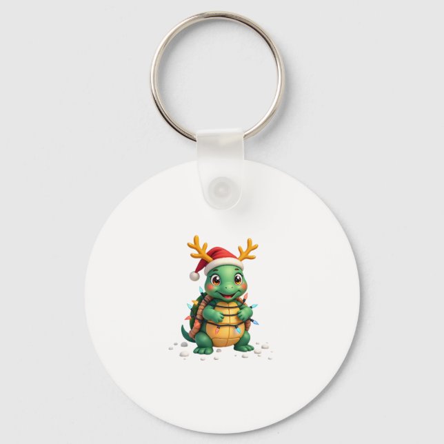 Sea Turtle Santa Christmas Lights Cute Xmas Men Wo Nyckelring (Framsida)