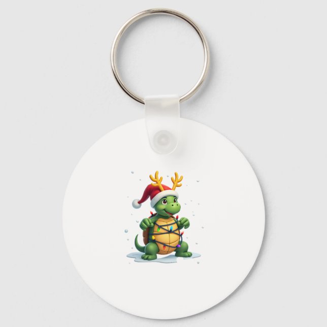 Sea Turtle Santa Christmas Lights Cute Xmas Men Wo Nyckelring (Framsida)