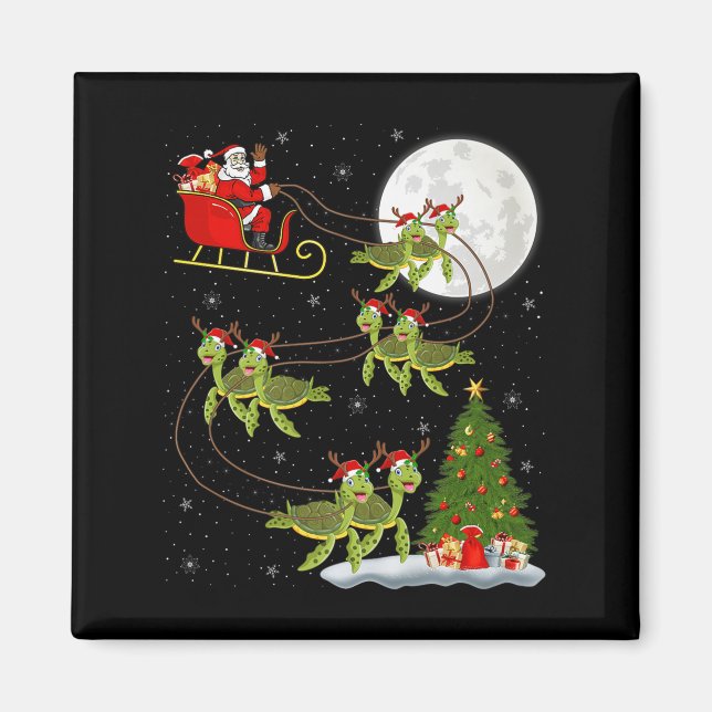 Sea Turtle Santa Sleigh Flying Funny Magical Chris Magnet (Framsidan)