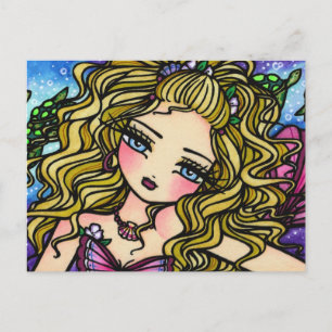 Sea Turtle Seashell Sjöjungfru Girl Fantasy Postca Vykort