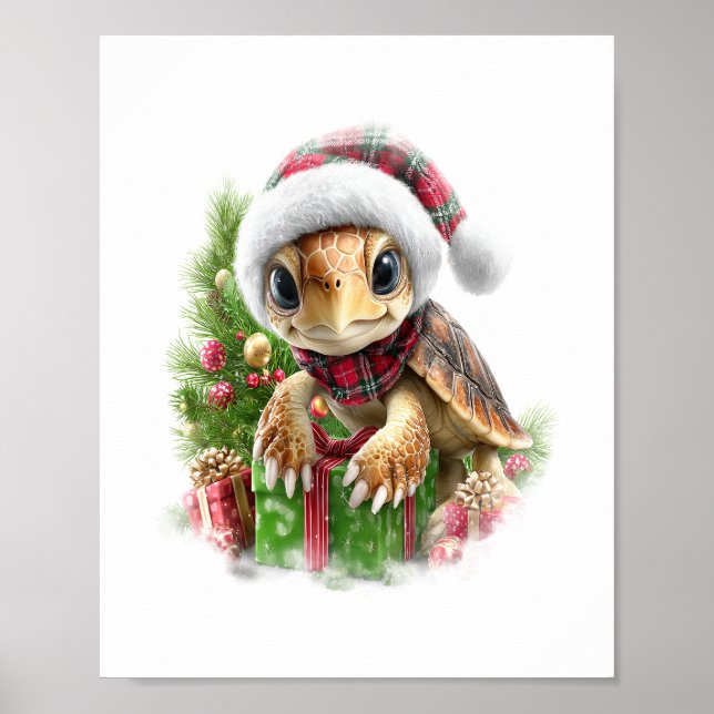 Sea Turtle Shirt jul Santa Hat Poster (Framsidan)