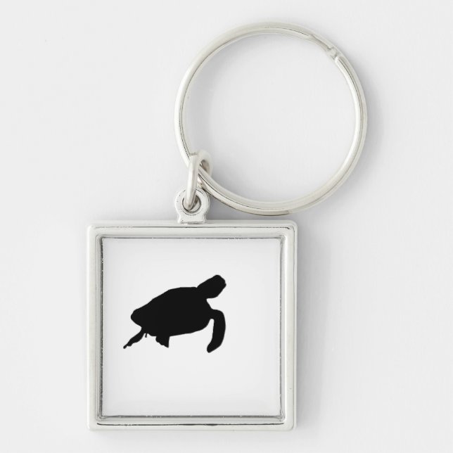 Sea Turtle Silhouette Fyrkantig Silverfärgad Nyckelring (Framsidan)